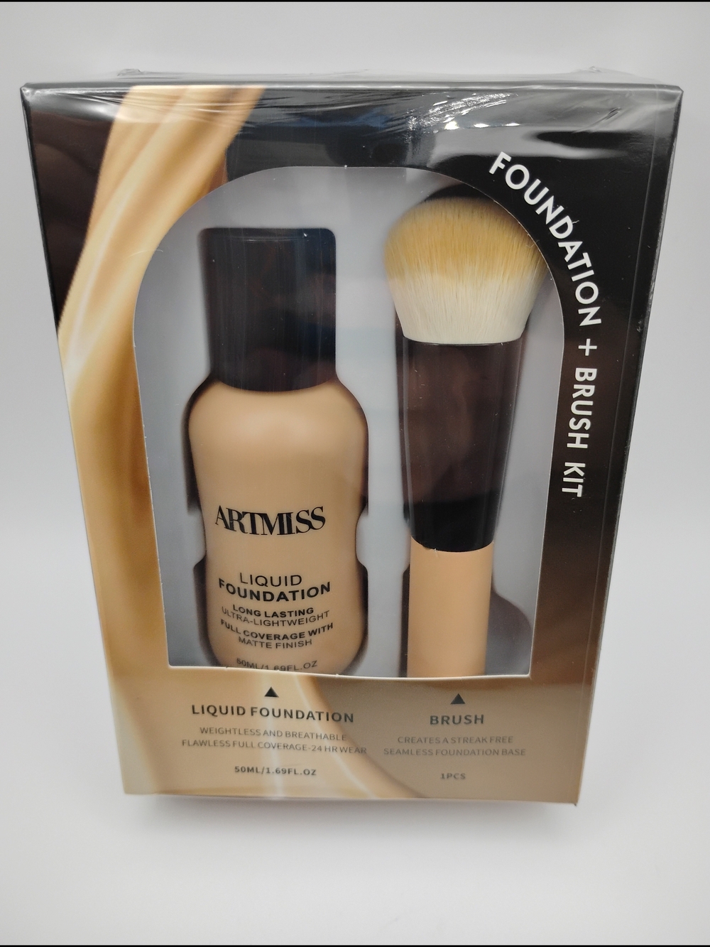 ARTMISS Liquid Foundation and Brush Kit - Warm Beige